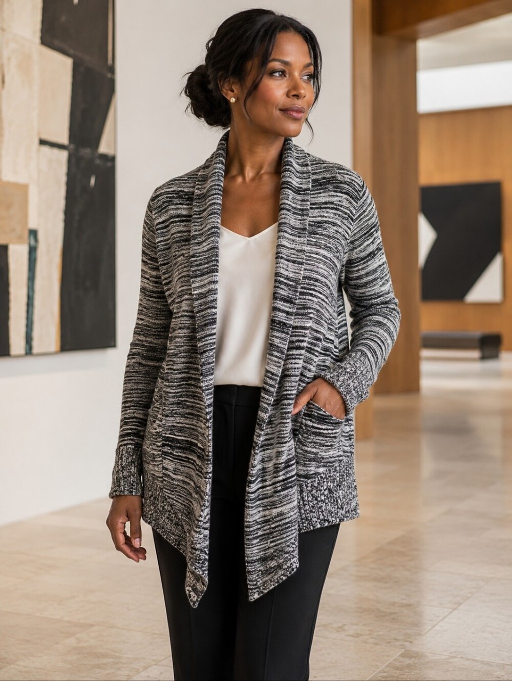 Aritzia Wilfred Flaubert Silk Cashmere Open Front Shawl Cardigan M